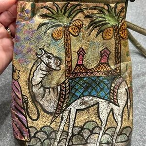 Jane Yoo hand painted leather Camel Print Crossbody Bag